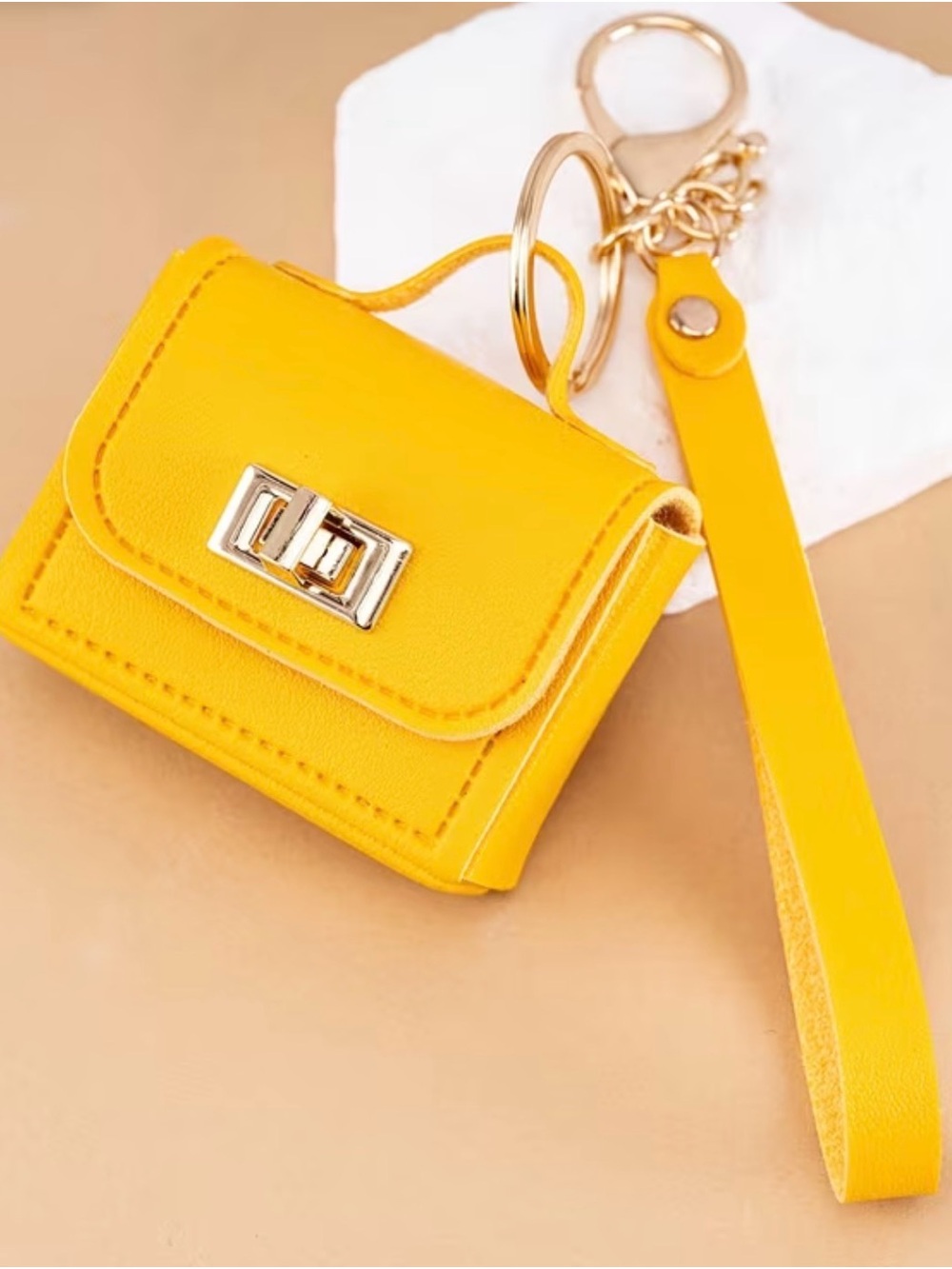 Yellow Mini Crossbody Bag Keychain with Wrist Strap
